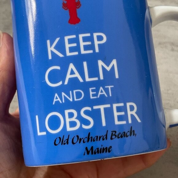 Keep Calm and Eat Lobster Old Orchard Beach Maine Blue Ceramic Mug by Cape Shore - Picture 3 of 6